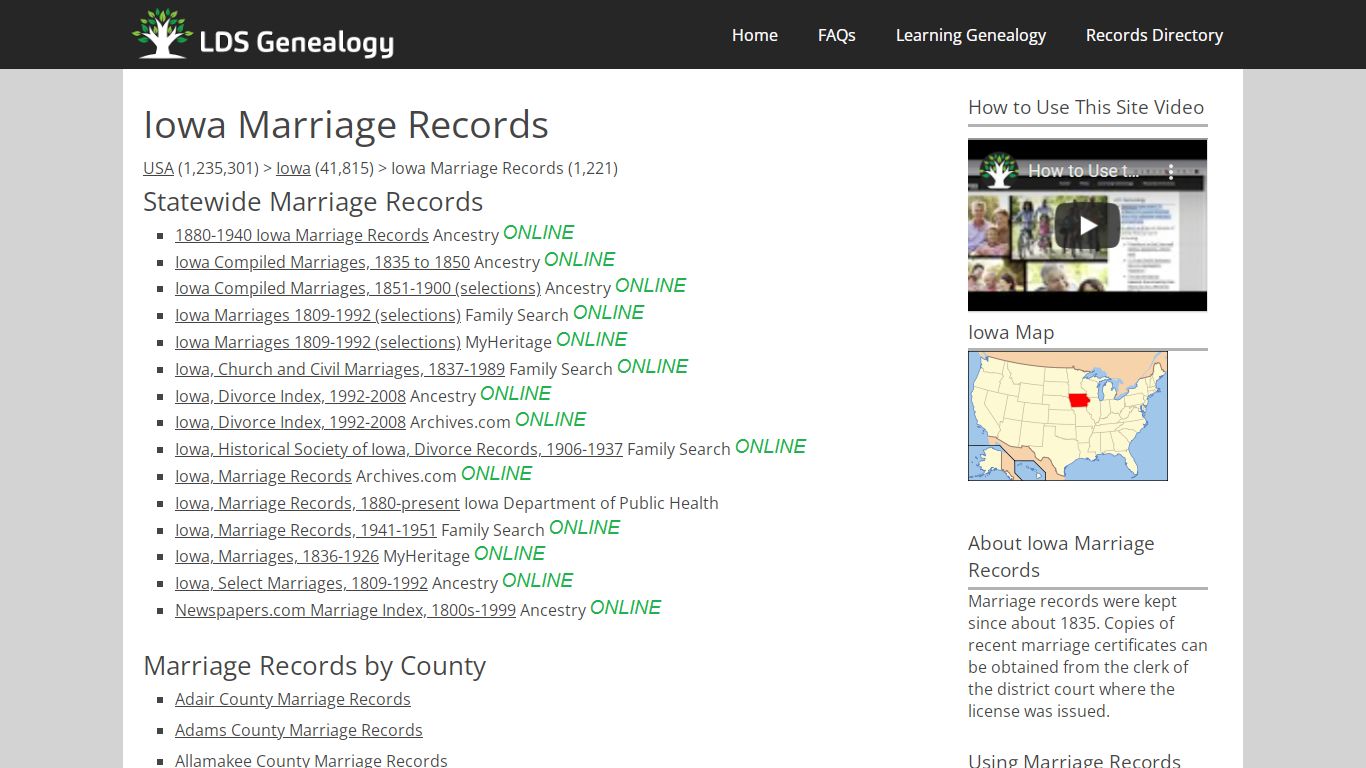 Iowa Marriage Records - LDS Genealogy