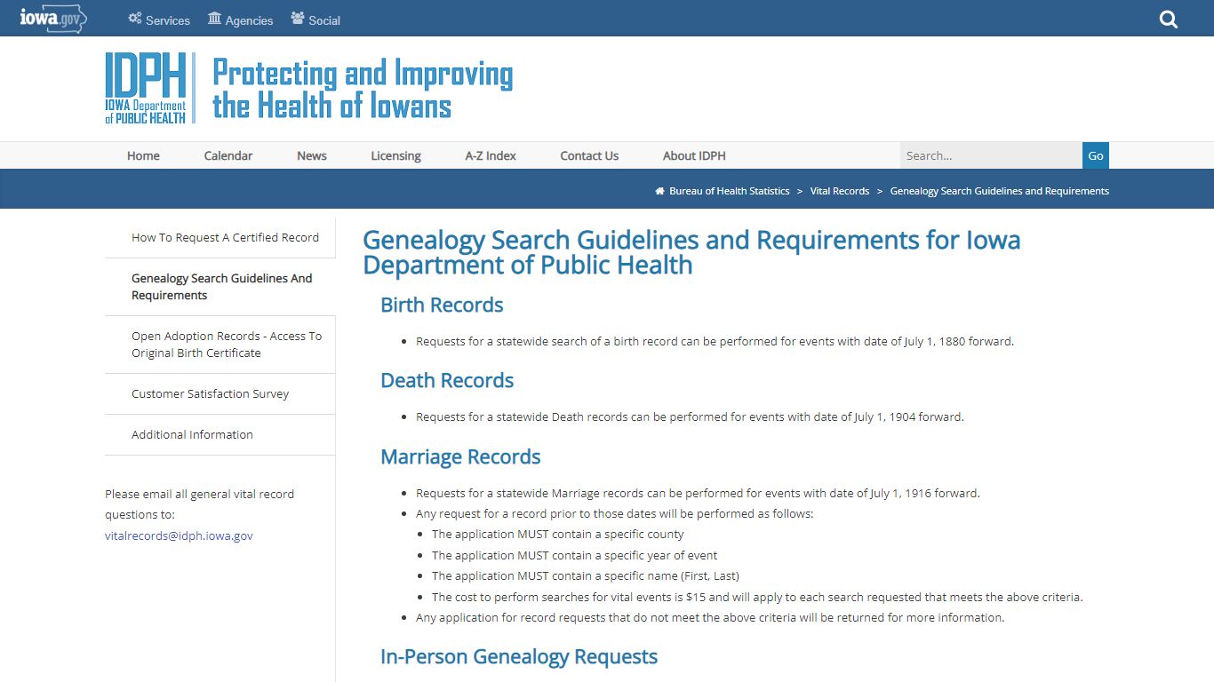 Genealogy Search Guidelines and Requirements - Iowa Department of ...